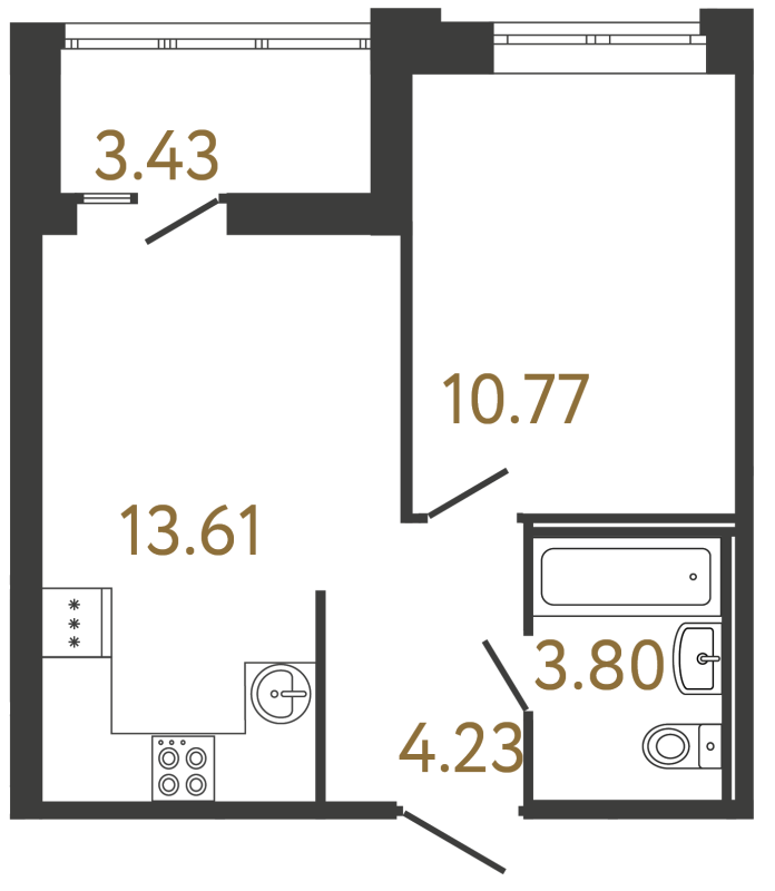1-комнатная квартира, 32.41 м² в ЖК "Ultra City 3.0" - планировка, фото №1