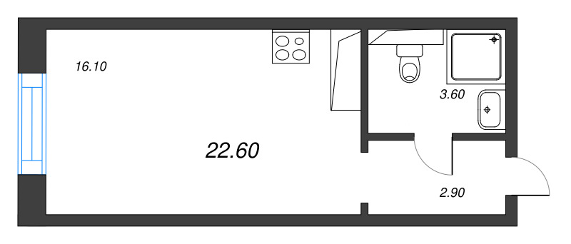 Квартира-студия, 22.6 м² в ЖК "Большая Охта" - планировка, фото №1