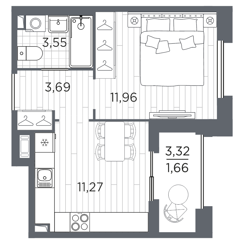 1-комнатная квартира, 32.13 м² в ЖК "Оптимист" - планировка, фото №1