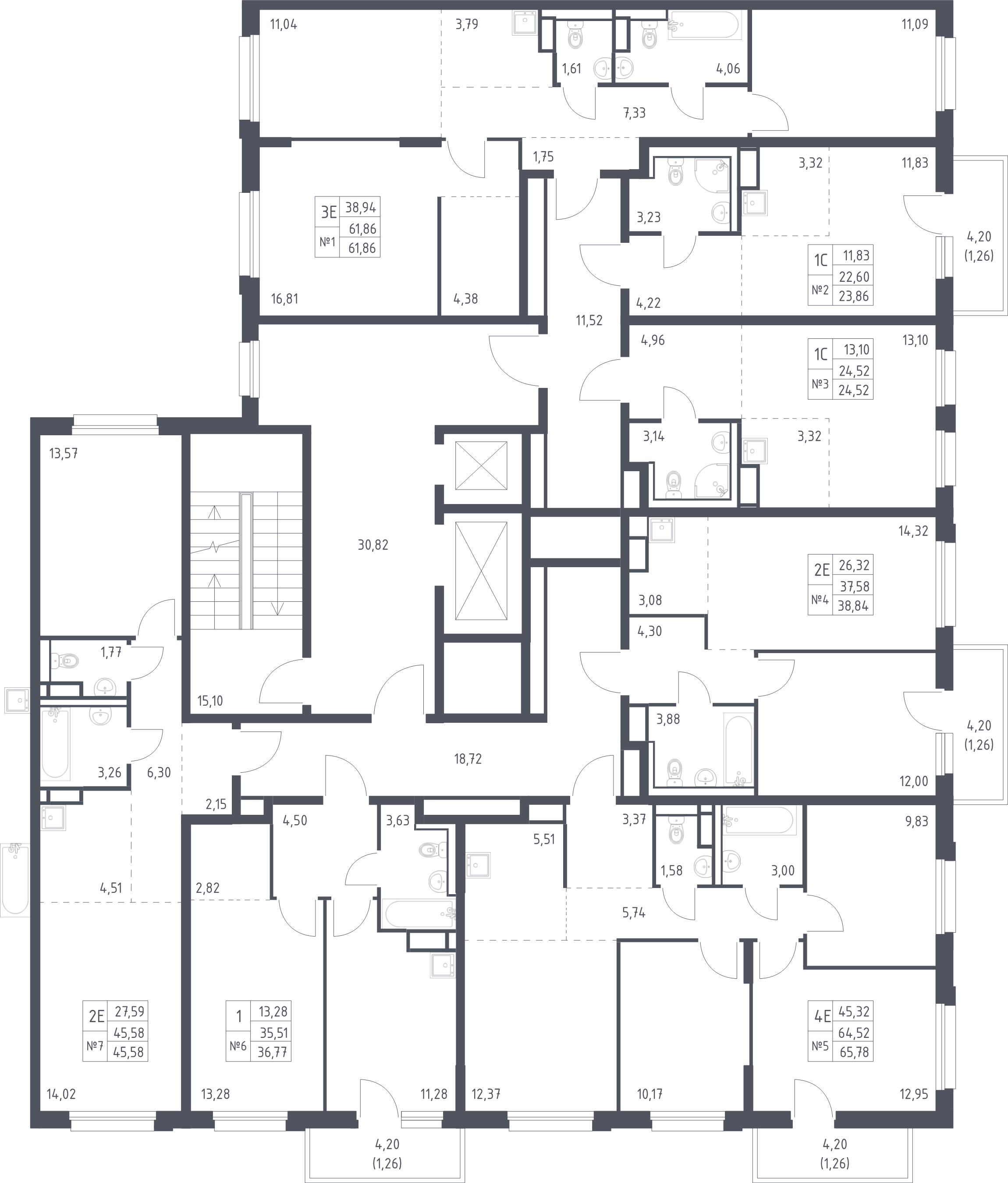 1-комнатная квартира, 36.77 м² в ЖК "Новые Лаврики" - планировка этажа