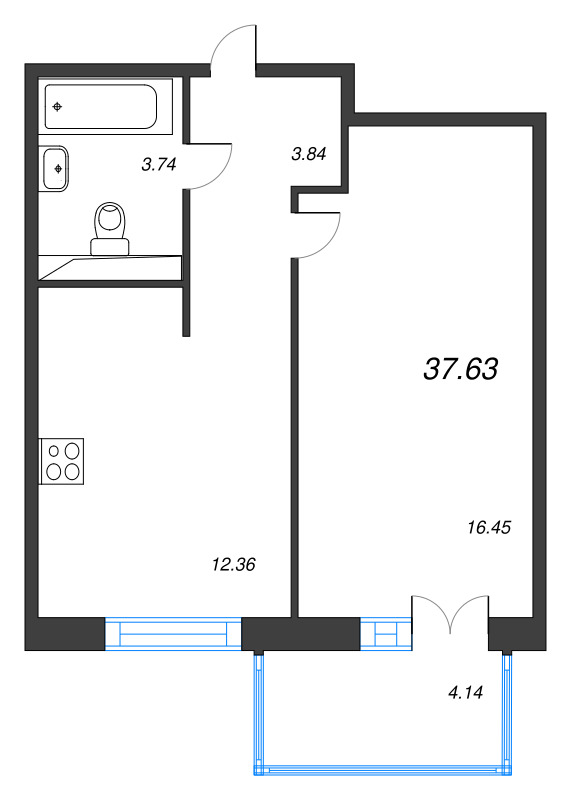 1-комнатная квартира, 37.63 м² в ЖК "Арт Парк" - планировка, фото №1
