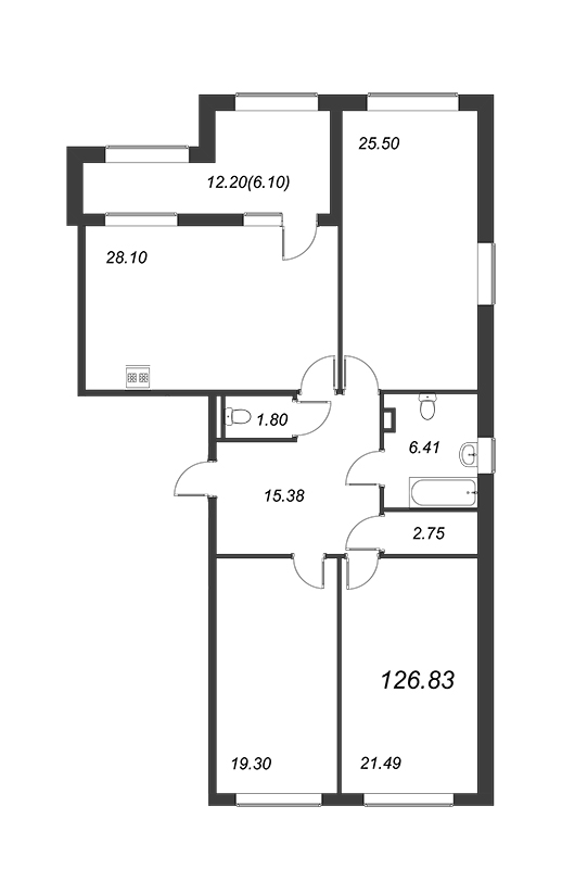 3-комнатная квартира, 126.7 м² - планировка, фото №1