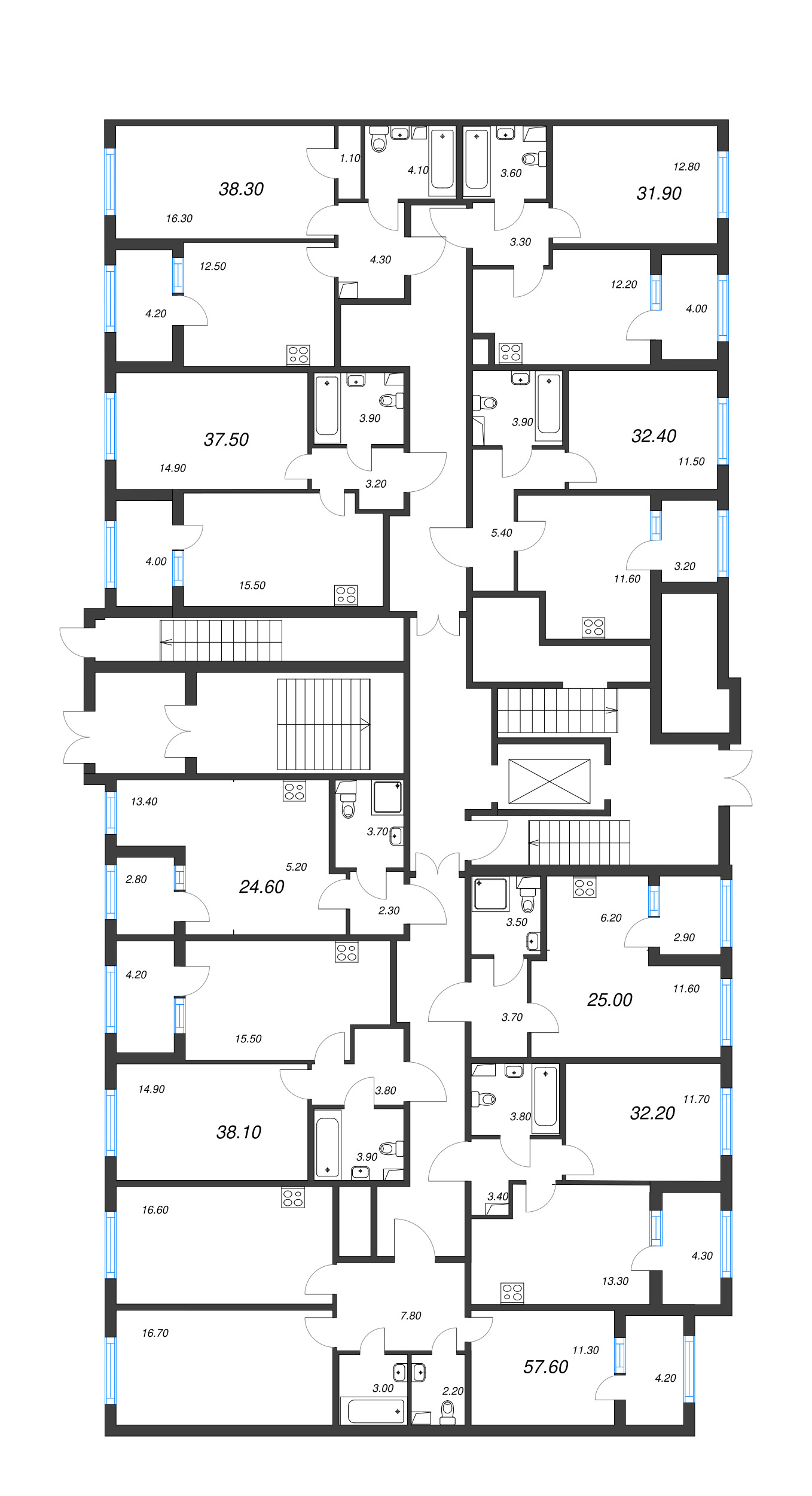 2-комнатная (Евро) квартира, 37.5 м² - планировка этажа