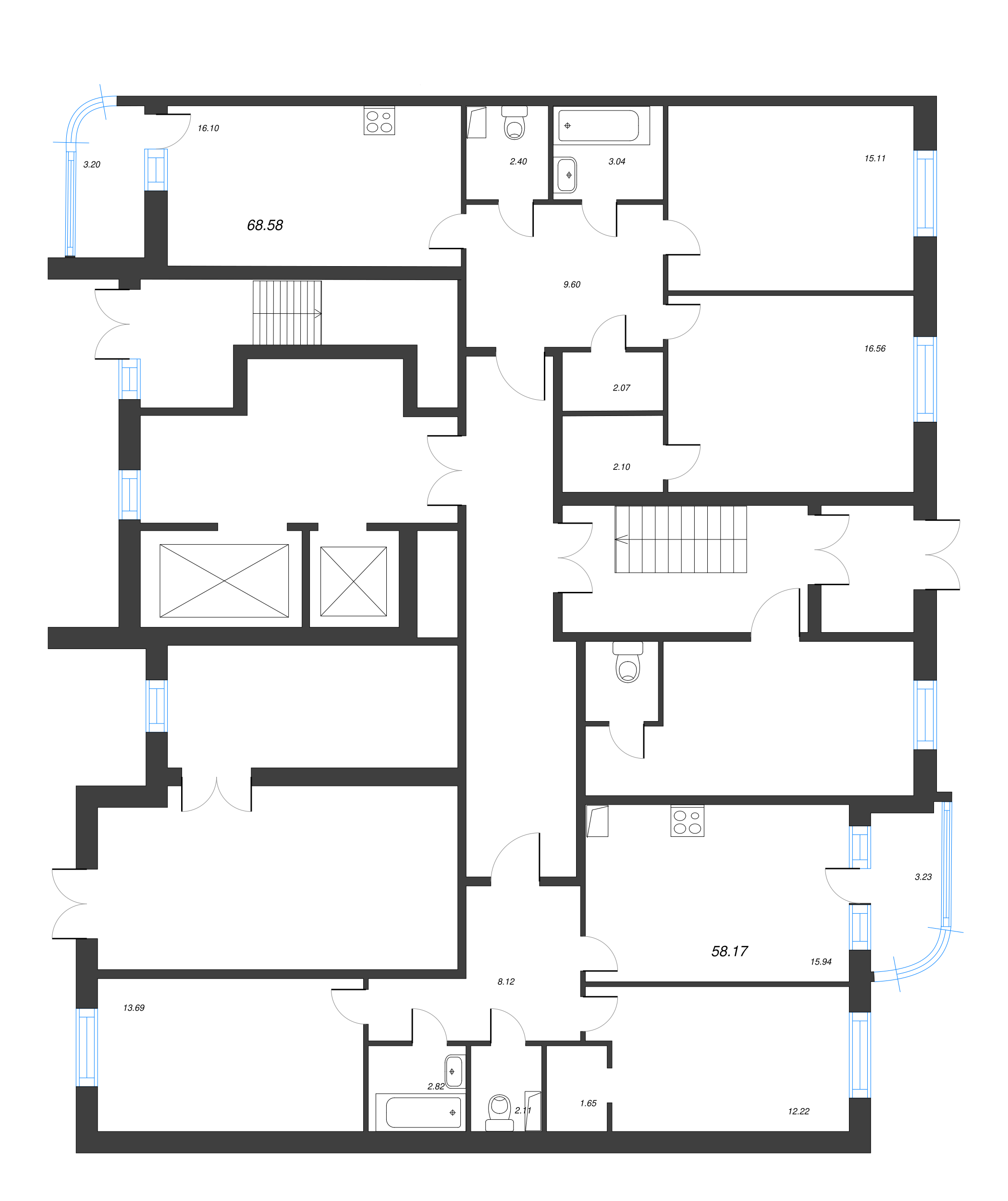 2-комнатная квартира, 68.58 м² - планировка этажа