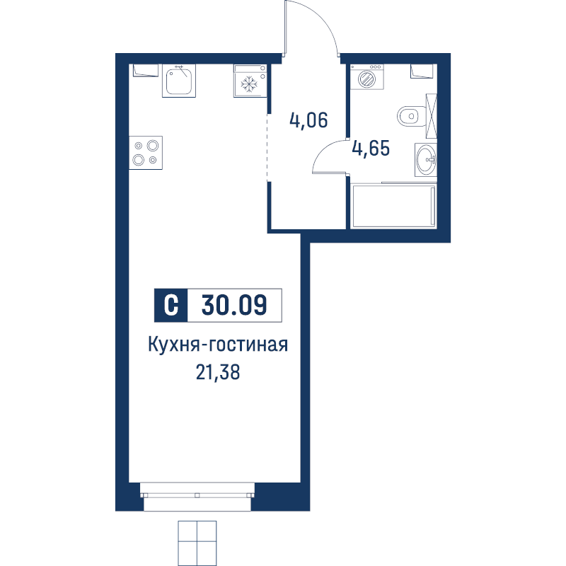 Квартира-студия, 30.09 м² в ЖК "Символист" - планировка, фото №1