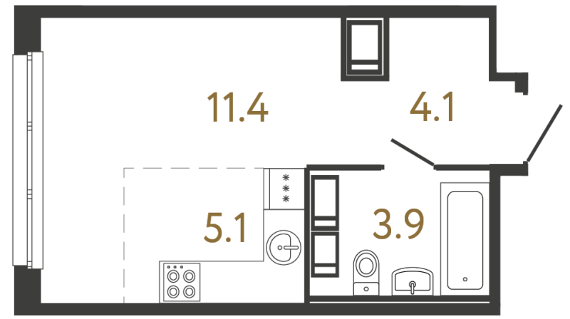 Квартира-студия, 24.5 м² в ЖК "Передвижники" - планировка, фото №1