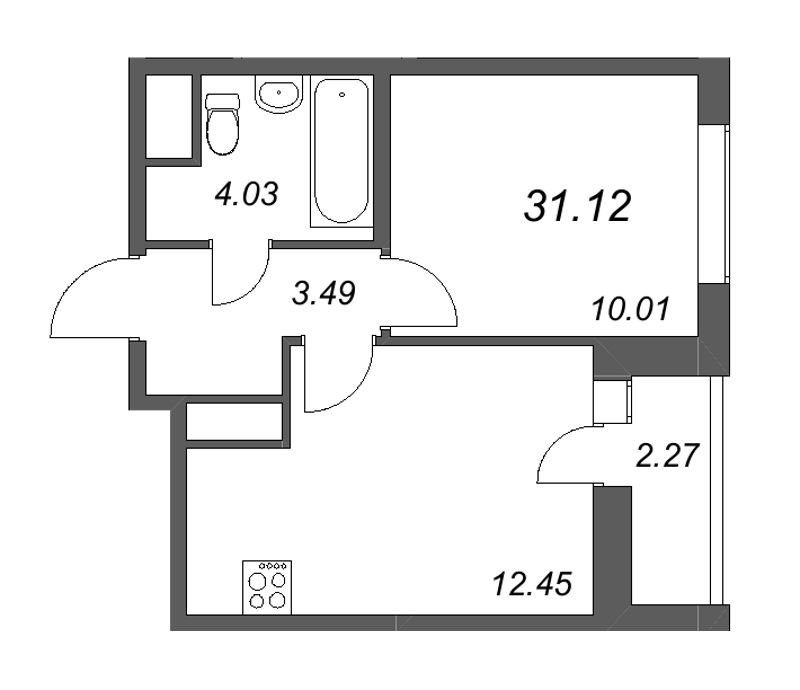 1-комнатная квартира, 31.12 м² - планировка, фото №1