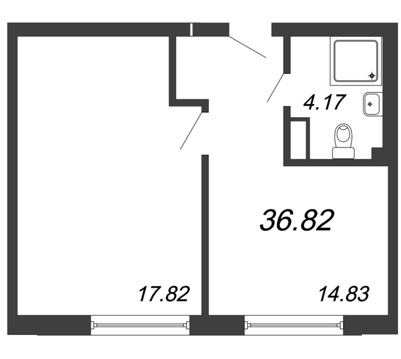 1-комнатная квартира, 36.82 м² - планировка, фото №1