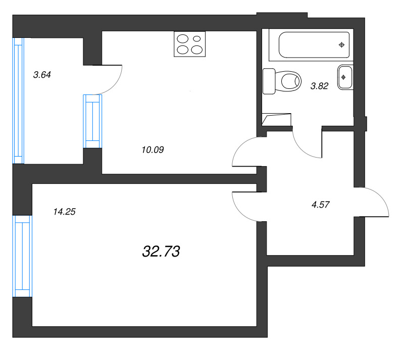 1-комнатная квартира, 32.73 м² в ЖК "Любоград" - планировка, фото №1