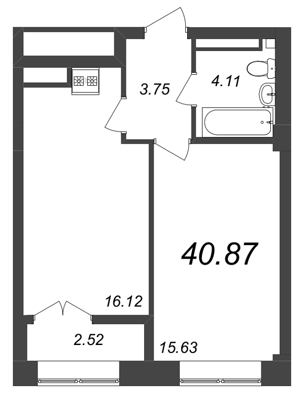 2-комнатная (Евро) квартира, 40.4 м² в ЖК "Neva Residence" - планировка, фото №1