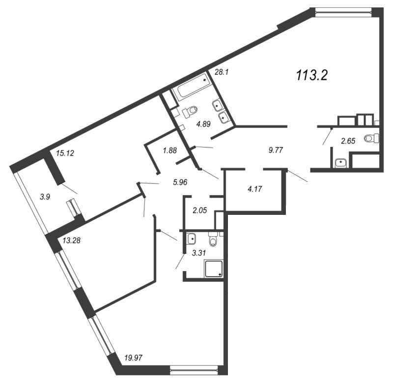 4-комнатная (Евро) квартира, 115.1 м² - планировка, фото №1