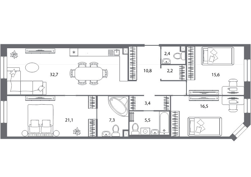 4-комнатная (Евро) квартира, 117.5 м² в ЖК "Северная корона" - планировка, фото №1