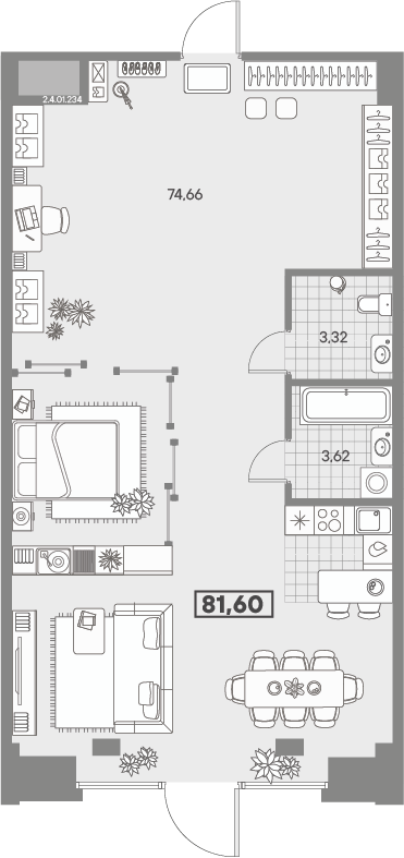 1-комнатная квартира, 81.6 м² в ЖК "Avant" - планировка, фото №1