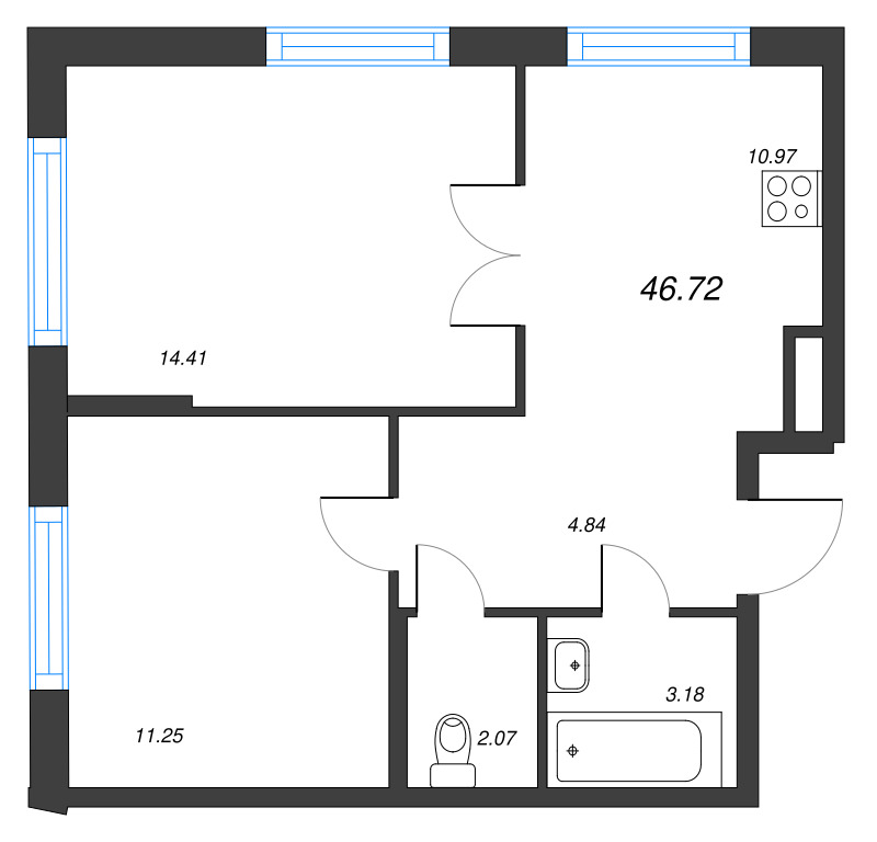 2-комнатная квартира, 46.72 м² в ЖК "ID Murino III" - планировка, фото №1