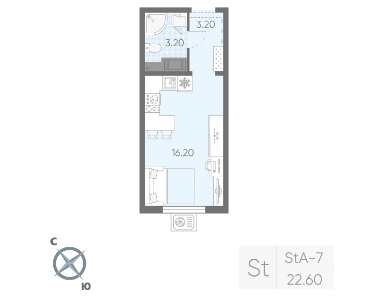 Квартира-студия, 22.6 м² в ЖК "Ручьи" - планировка, фото №1