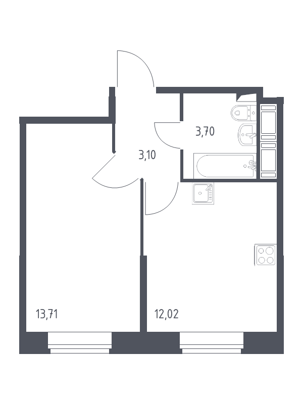 1-комнатная квартира, 32.53 м² - планировка, фото №1