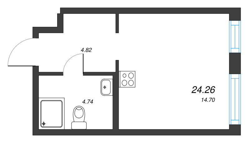 Квартира-студия, 24.26 м² в ЖК "ID Murino III" - планировка, фото №1