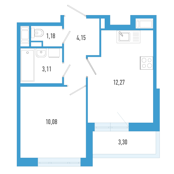 1-комнатная квартира, 32.44 м² в ЖК "AEROCITY" - планировка, фото №1