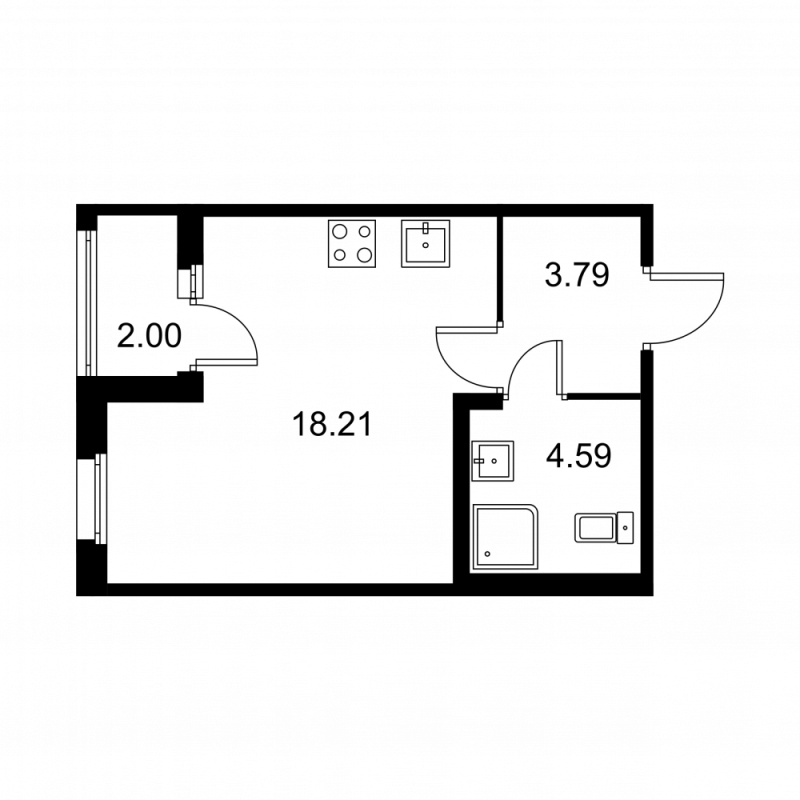 Квартира-студия, 27.59 м² в ЖК "Квартал Заречье" - планировка, фото №1