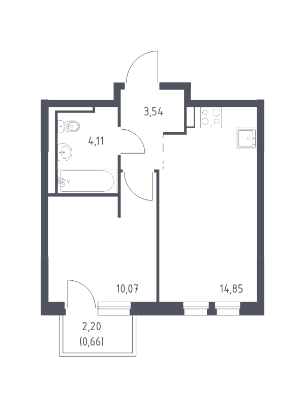 1-комнатная квартира, 33.23 м² в ЖК "Невская Долина" - планировка, фото №1