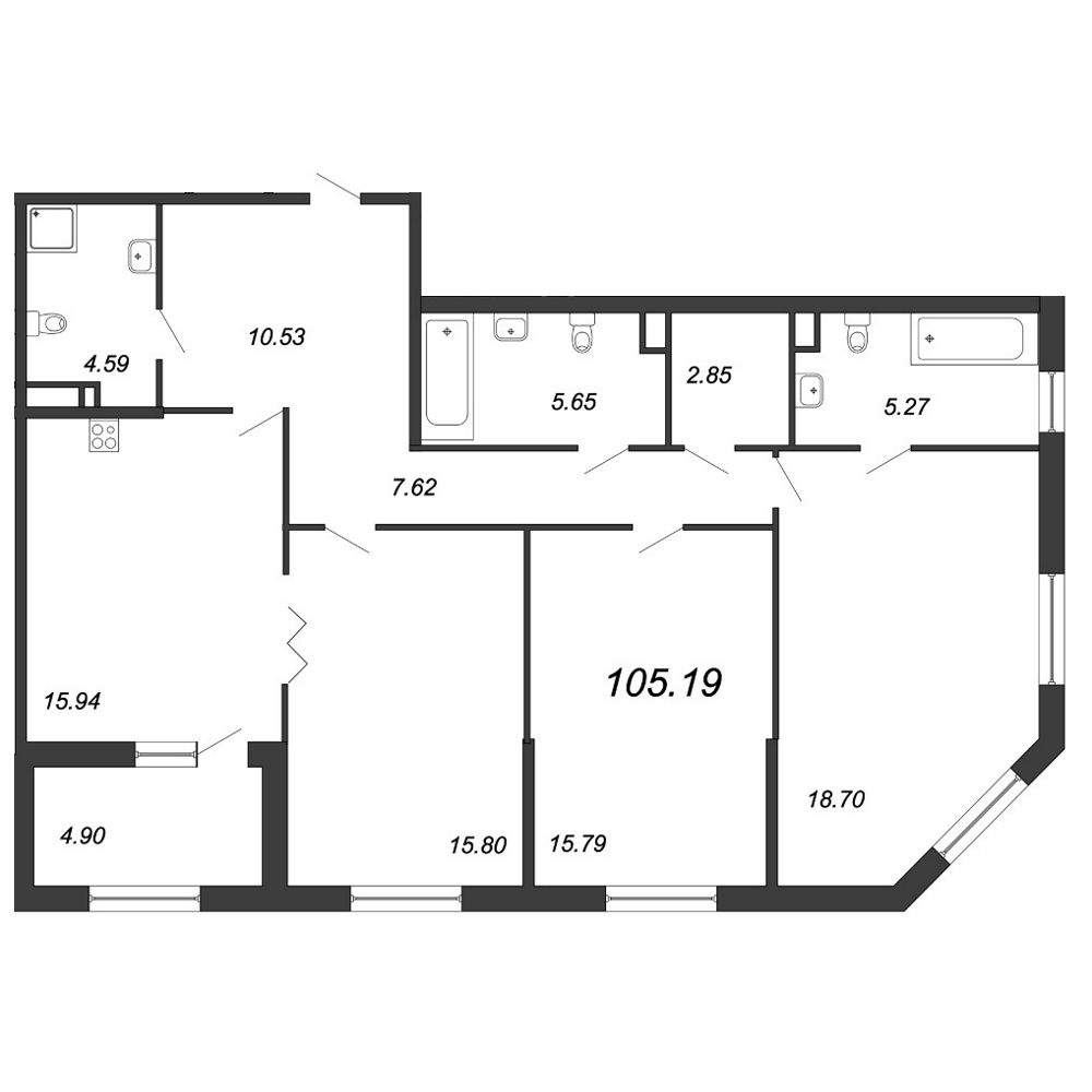 3-комнатная квартира, 106.2 м² - планировка, фото №1