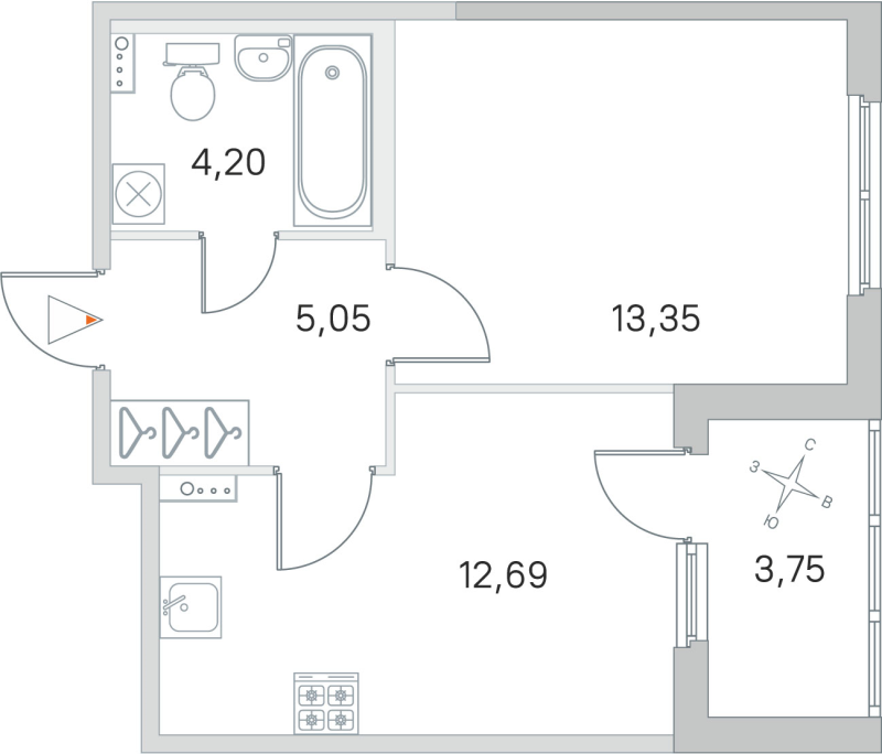 1-комнатная квартира, 35.29 м² в ЖК "Любоград" - планировка, фото №1