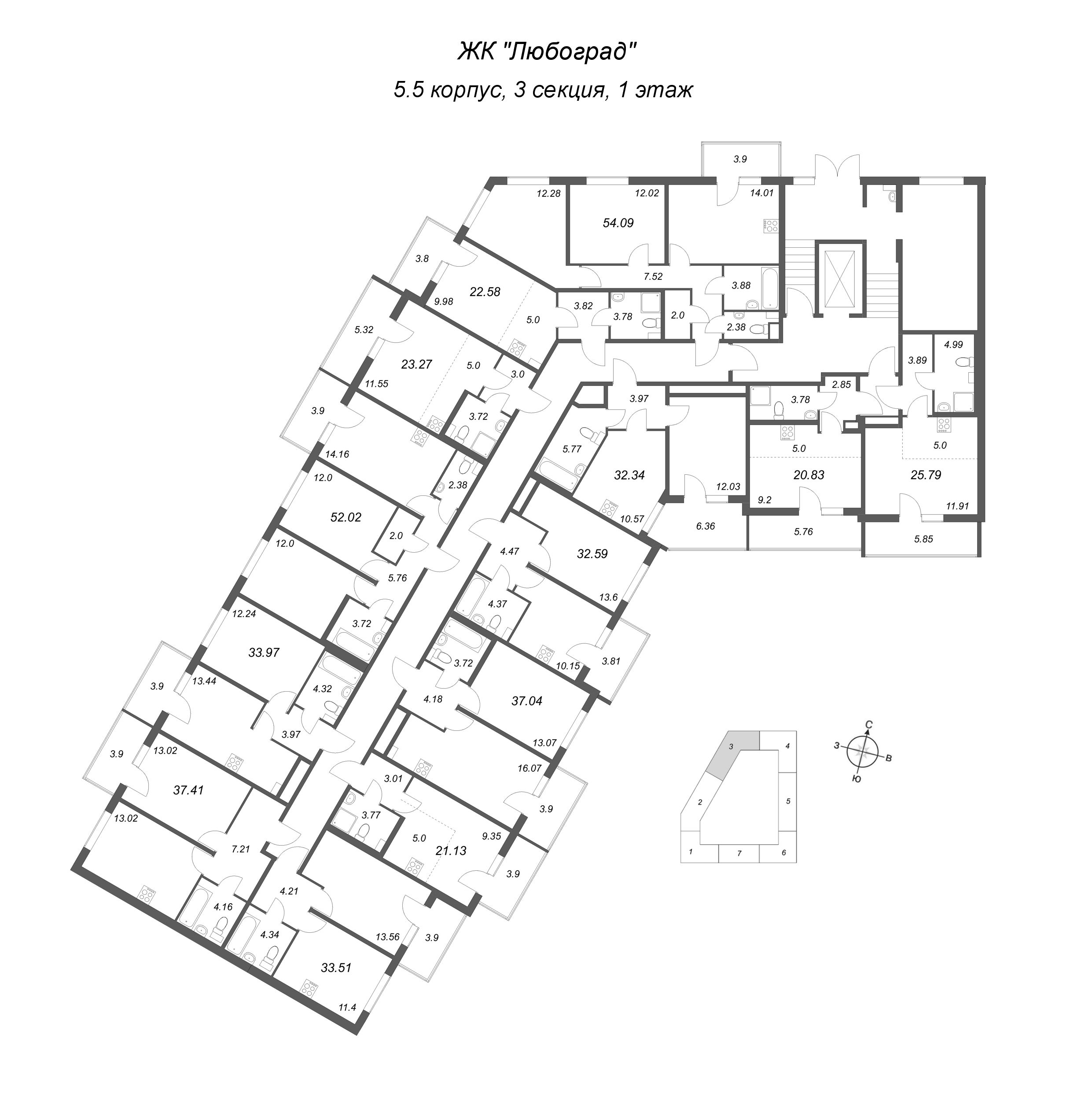 Квартира-студия, 22.58 м² - планировка этажа
