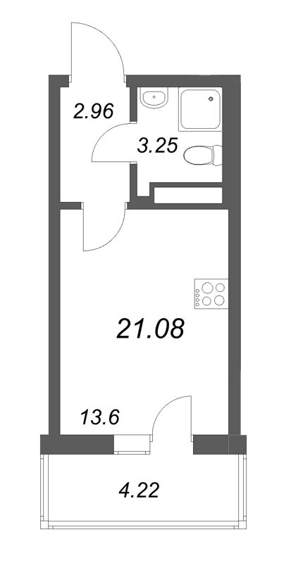 Квартира-студия, 21.08 м² - планировка, фото №1