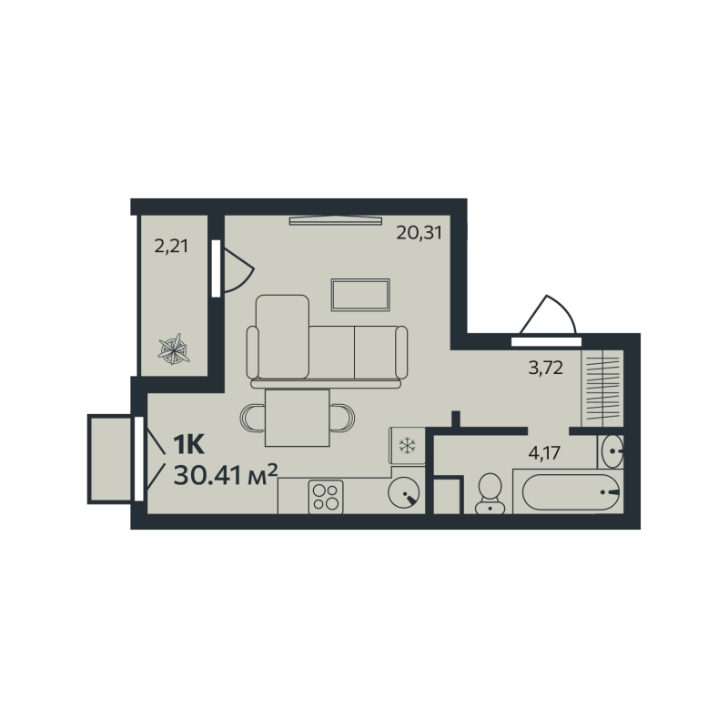 Квартира-студия, 30.41 м² в ЖК "Эдельвейс.Янино" - планировка, фото №1