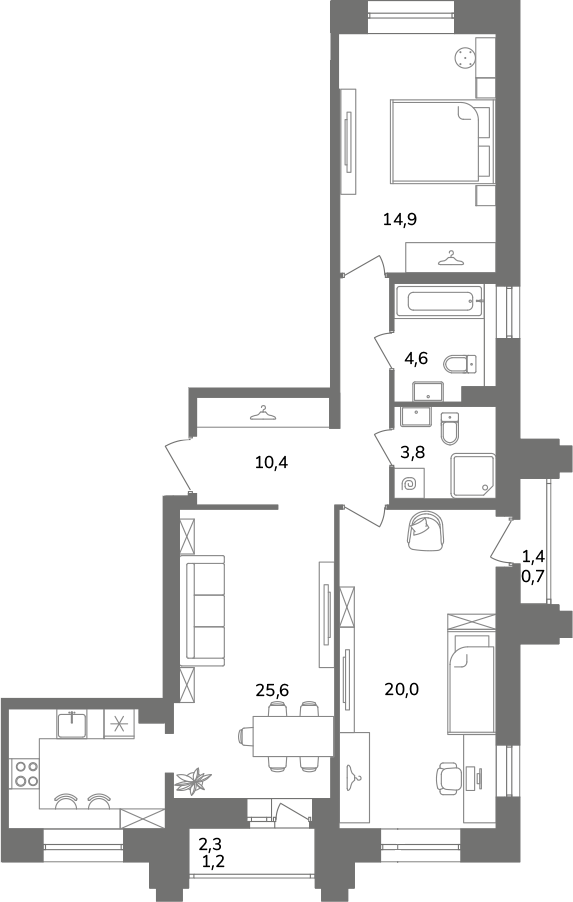 3-комнатная (Евро) квартира, 81.7 м² в ЖК "Антверпен" - планировка, фото №1