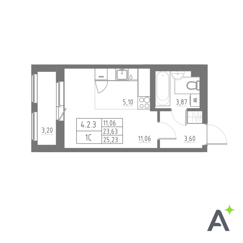 Квартира-студия, 25.47 м² в ЖК "Аквилон Solar" - планировка, фото №1