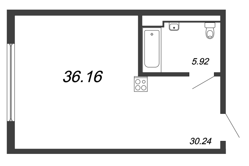 Квартира-студия, 43.3 м² в ЖК "Valo" - планировка, фото №1