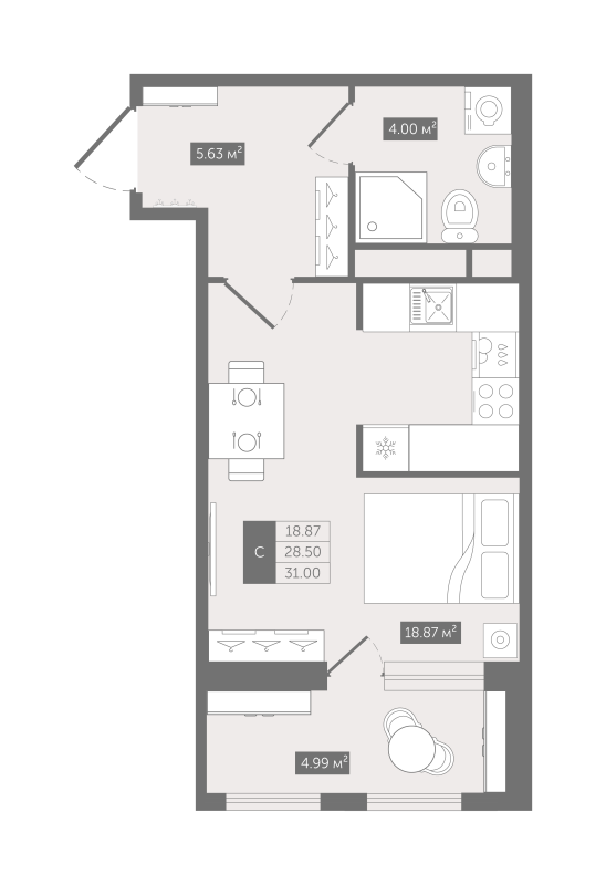 3-комнатная (Евро) квартира, 64.63 м² в ЖК "UP-квартал "Воронцовский"" - планировка, фото №1