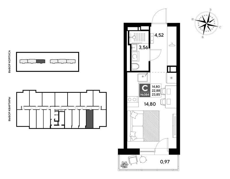 Квартира-студия, 23.85 м² в ЖК "Догма Юкки" - планировка, фото №1