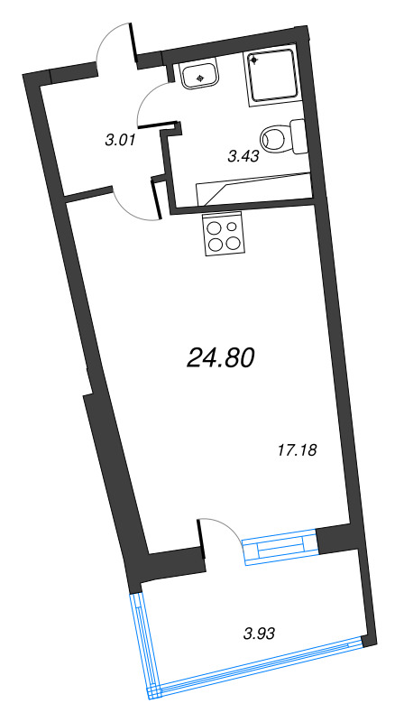 Квартира-студия, 24.8 м² в ЖК "Дом Левитан" - планировка, фото №1