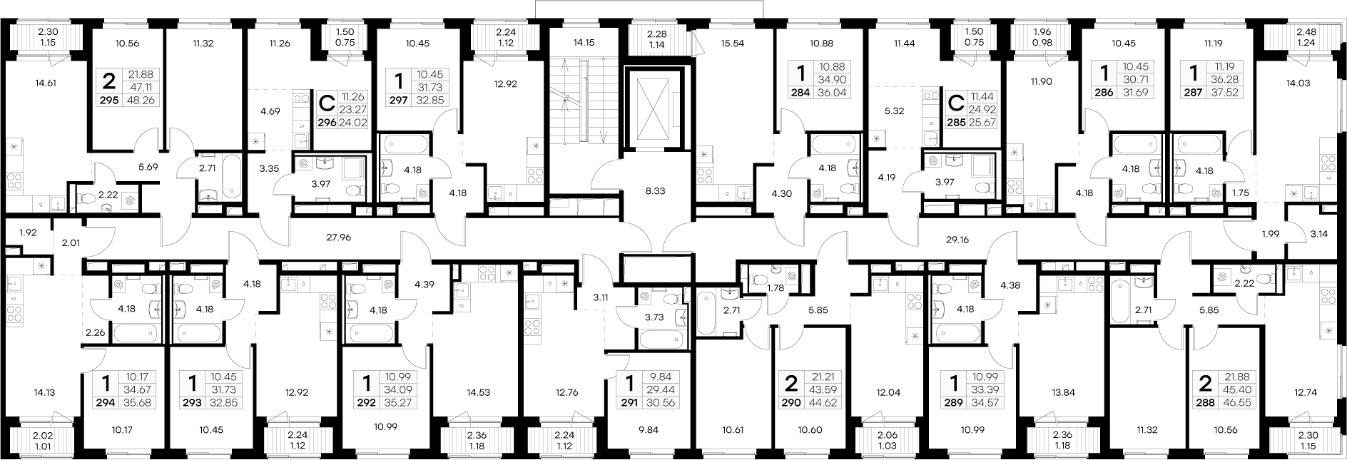 1-комнатная квартира, 30.56 м² - планировка этажа