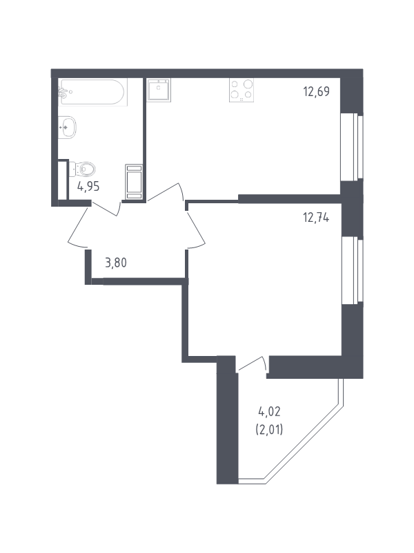 1-комнатная квартира, 36.19 м² в ЖК "Живи! В Рыбацком" - планировка, фото №1