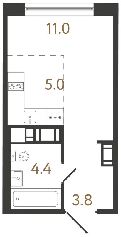 Квартира-студия, 24.2 м² в ЖК "Передвижники 2" - планировка, фото №1