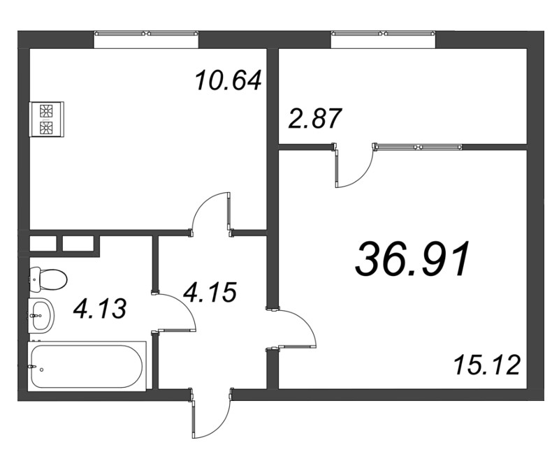 1-комнатная квартира, 39.8 м² в ЖК "Pixel" - планировка, фото №1
