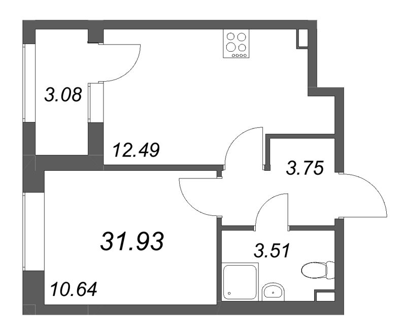 1-комнатная квартира, 31.93 м² в ЖК "Гранат" - планировка, фото №1