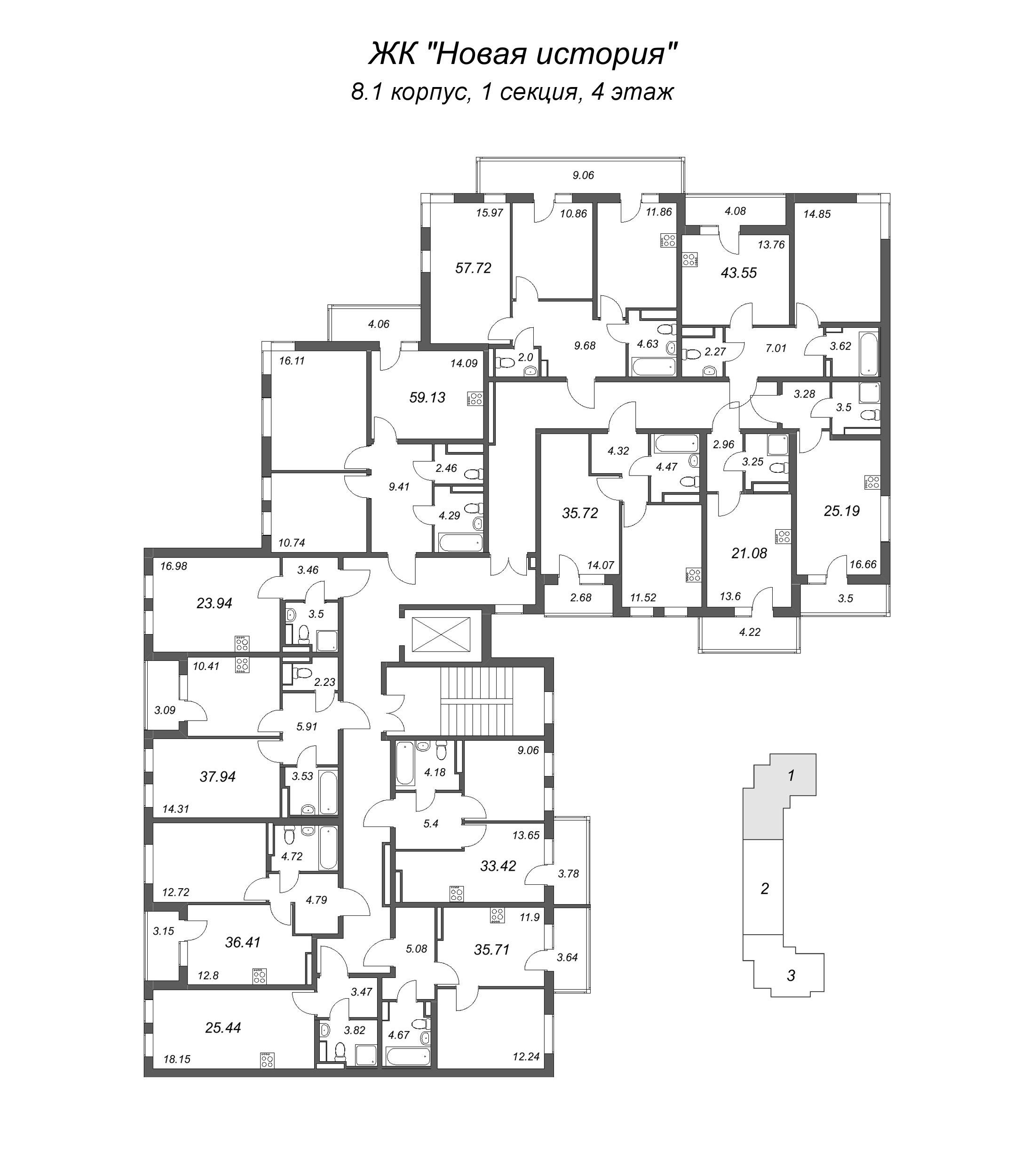 Квартира-студия, 23.94 м² в ЖК "Новая история" - планировка этажа