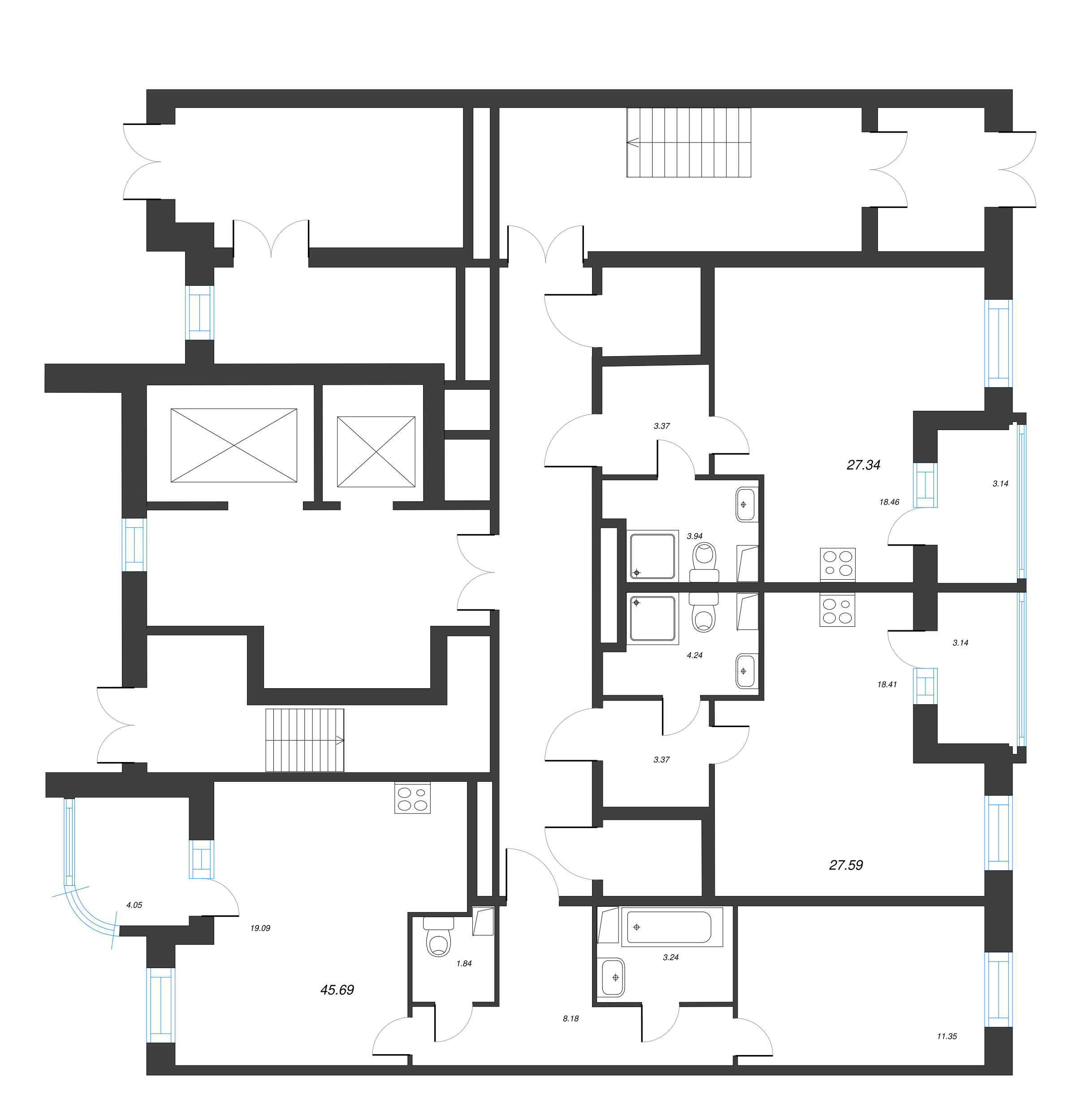 2-комнатная (Евро) квартира, 45.69 м² в ЖК "Энфилд" - планировка этажа