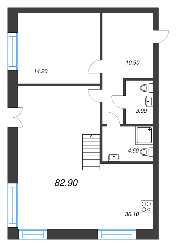 2-комнатная (Евро) квартира, 83.3 м² - планировка, фото №1