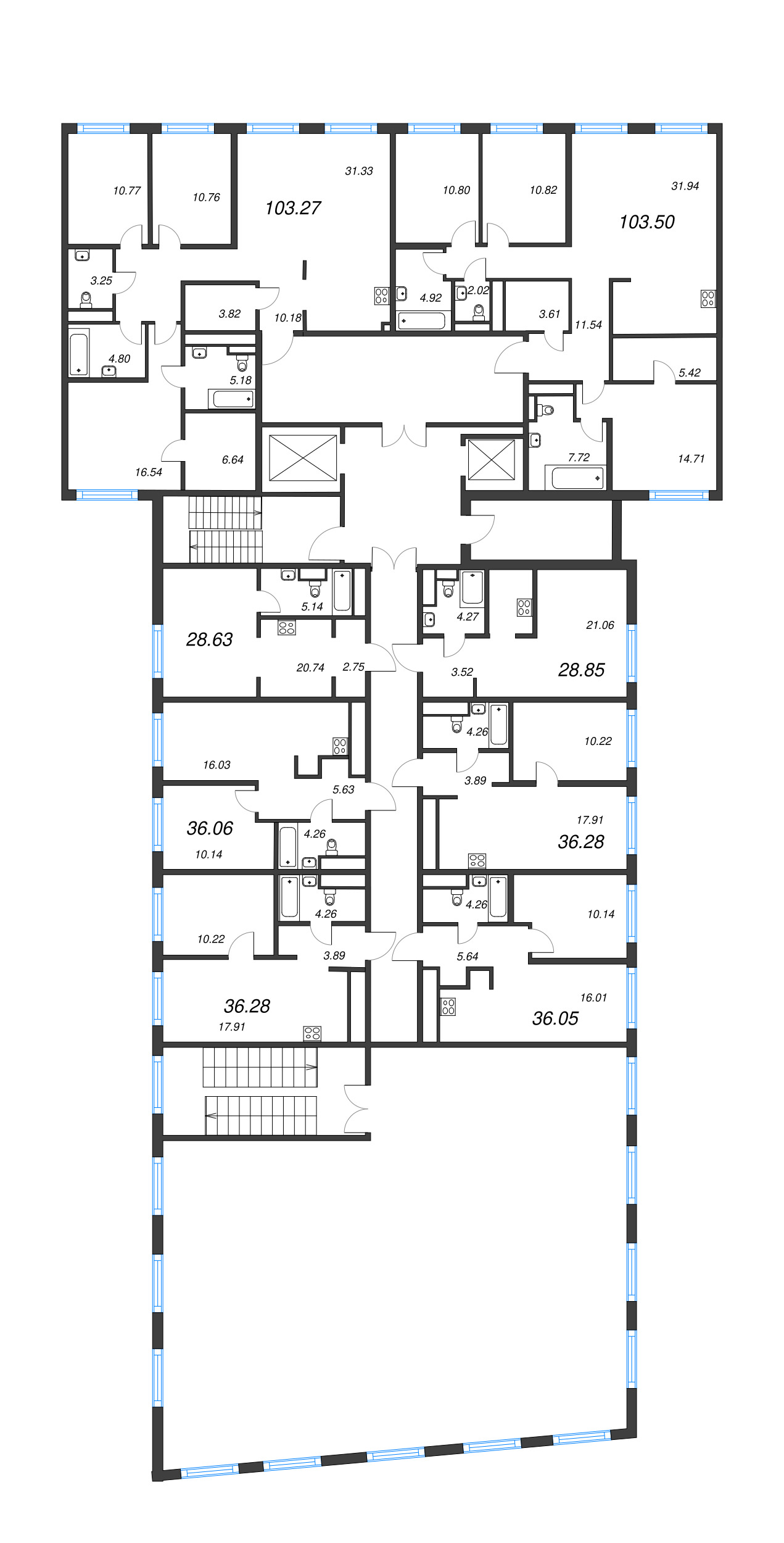 Квартира-студия, 28.63 м² в ЖК "Legenda Васильевского" - планировка этажа