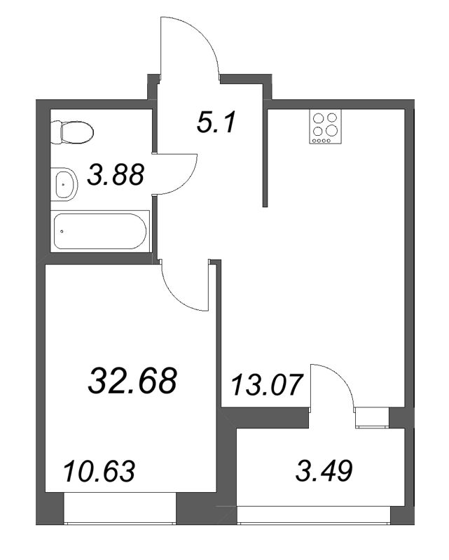 1-комнатная квартира, 32.68 м² в ЖК "Ультра Сити 3.0" - планировка, фото №1
