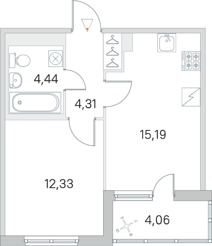 2-комнатная (Евро) квартира, 36.27 м² в ЖК "ЮгТаун" - планировка, фото №1