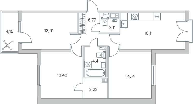 4-комнатная (Евро) квартира, 73.18 м² в ЖК "Любоград" - планировка, фото №1