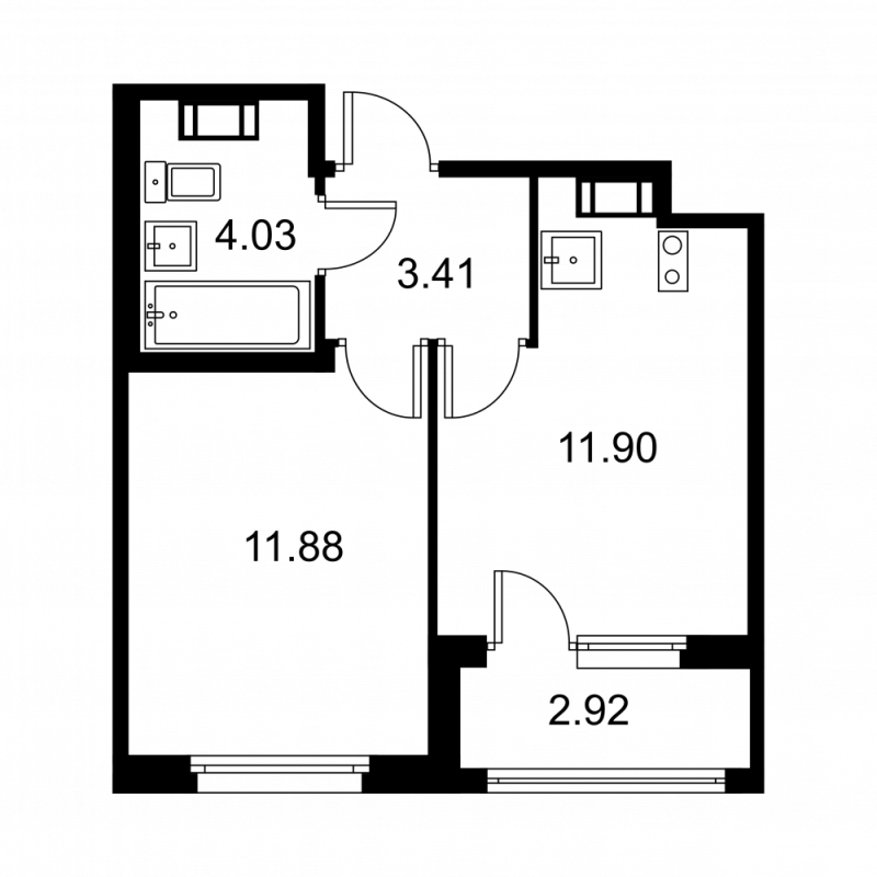 1-комнатная квартира, 32.68 м² в ЖК "Квартал Заречье" - планировка, фото №1