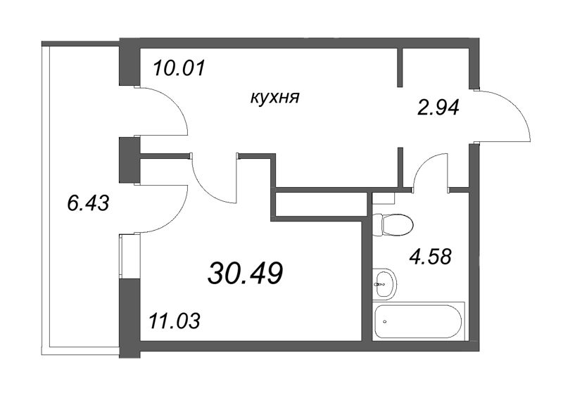 1-комнатная квартира, 30.49 м² в ЖК "AEROCITY Club" - планировка, фото №1