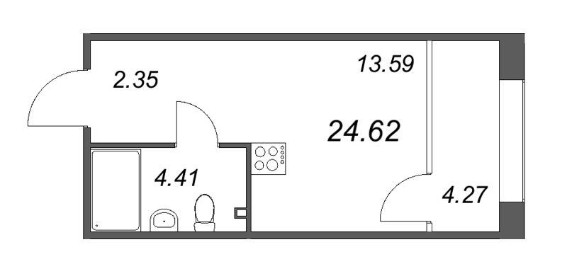 Квартира-студия, 24.62 м² в ЖК "17/33 Петровский остров" - планировка, фото №1